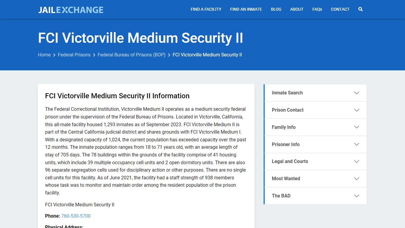 Federal Inmate Search - FCI Victorville Medium Security II - Jail Exchange