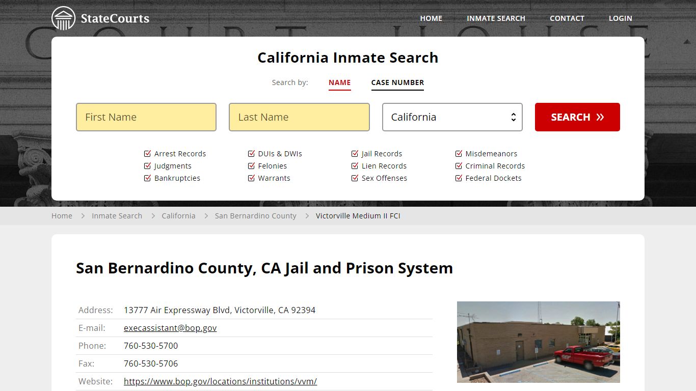 Victorville Medium II FCI Inmate Records Search, California - StateCourts